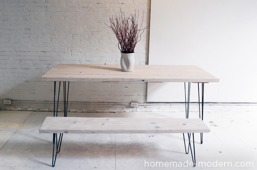 HomeMade Modern DIY EP3.1 White Washed 2x12 Table with Hairpin Legs