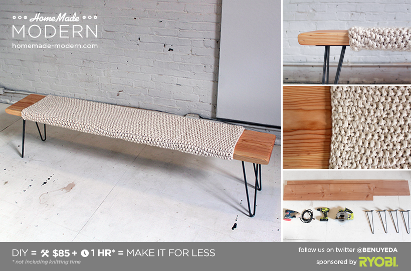 HomeMade Modern DIY Wood and Wool Bench Postcard