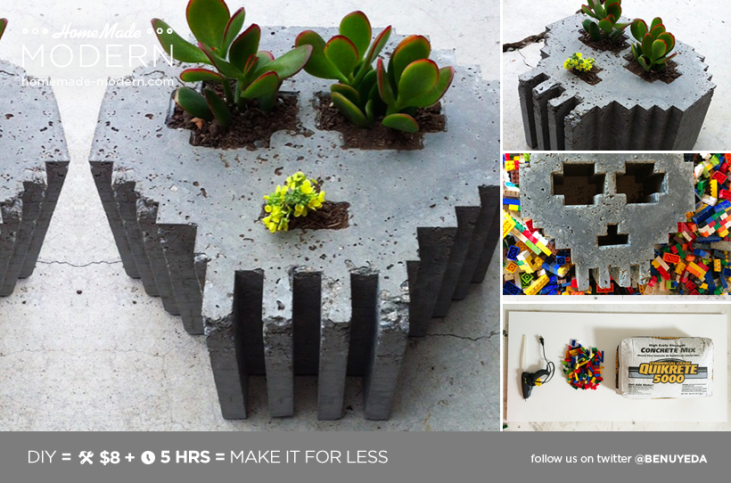 HomeMade Modern DIY 8-Bit Concrete Skull Planter Postcard