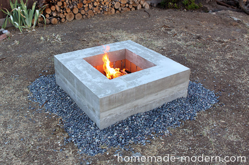 square concrete fire pit