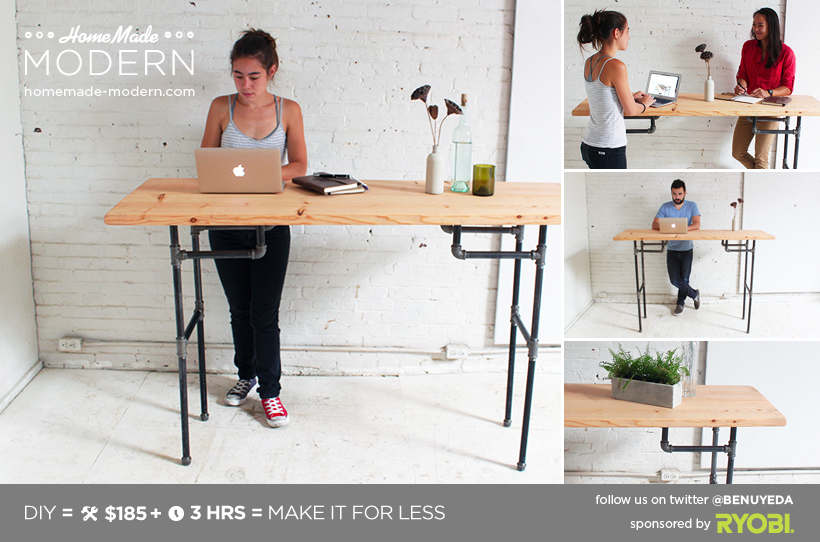 DIY Adjustable Standing Desk from Steel Pipe & Ikea Countertop