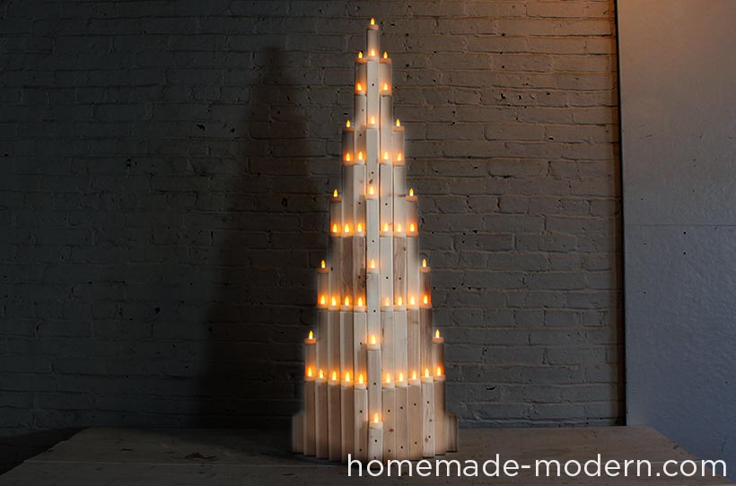 This 2x2 Xmas tree project puts a modern spin on holiday decorating. It’s easy to make with a few materials and repetitive steps. I like the natural wood look, but you can finish it off with paint or stain to match your style. For more information, go to HomeMade-Modern.com.