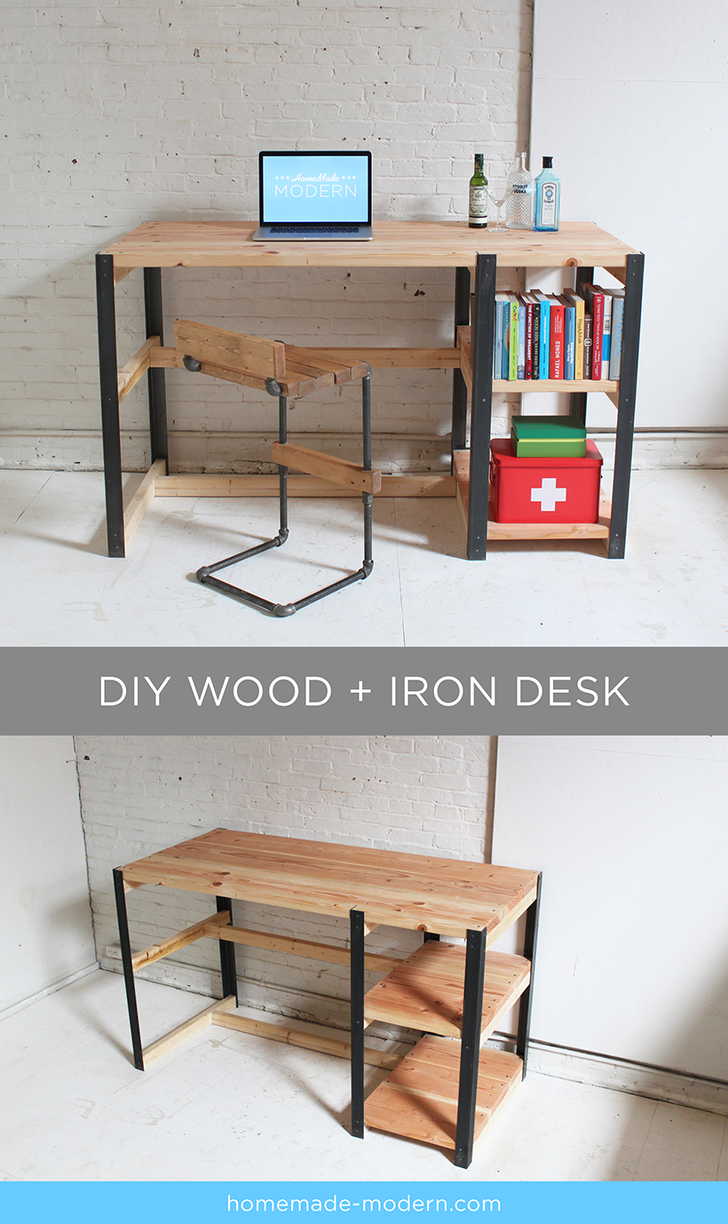Full instructions for the DIY wood + iron desk are exclusively in the HomeMade Modern Book by Ben Uyeda. For a sneak peek of some of the projects, check out HomeMade-Modern.com.